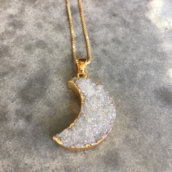 Positive Druzy Gold Dipped Healing Moon Necklace - Picture 2 of 7